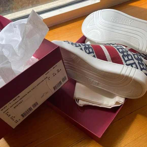 Bally Women's White and Navy Sneakers - Picture 5 of 6